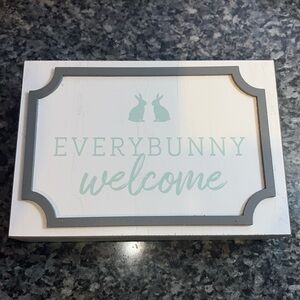 Everybunny Welcome sign home decor Easter spring blue teal white‎ wooden decor